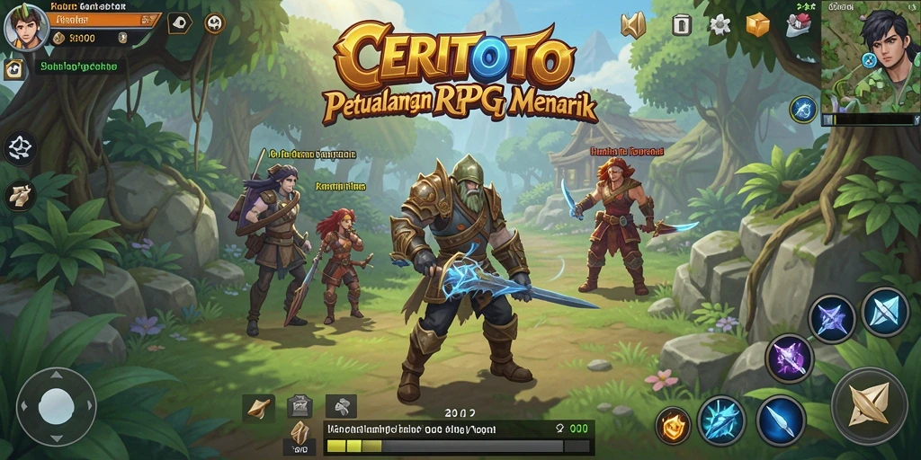 Tangkapan layar utama CERITOTO menampilkan momen epik dalam RPG.