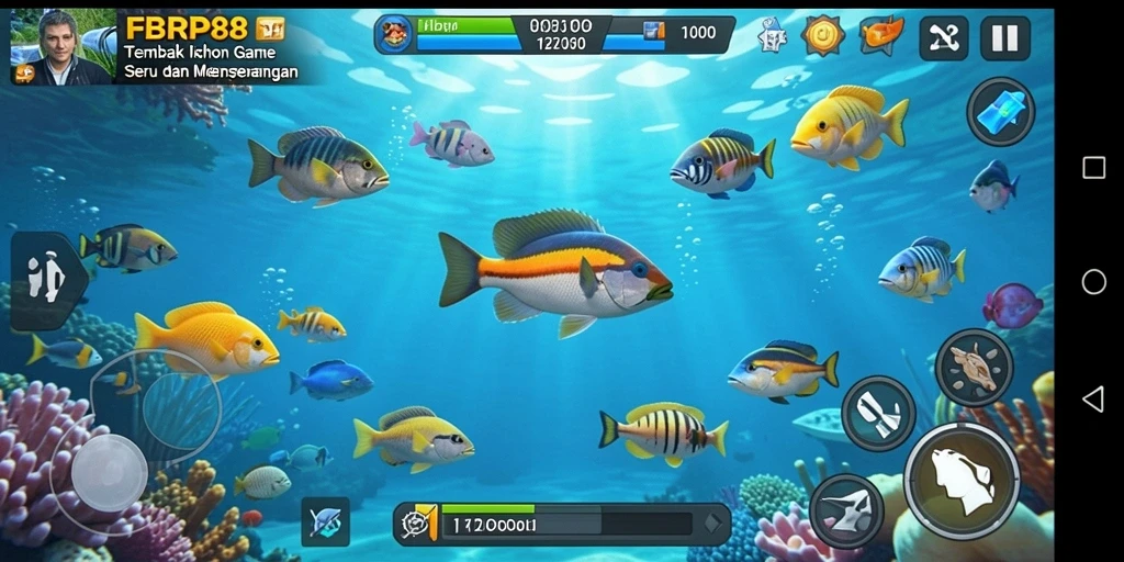 Gameplay seru FBRP88 saat menembak ikan di bawah laut.