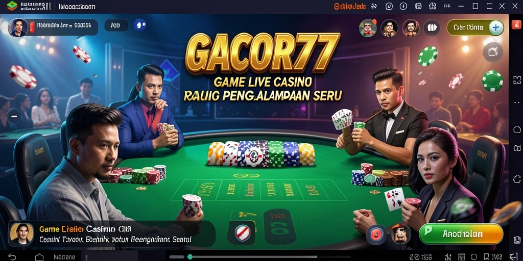 Tampilan GACOR77 dengan dealer Live Casino dan permainan yang menarik.