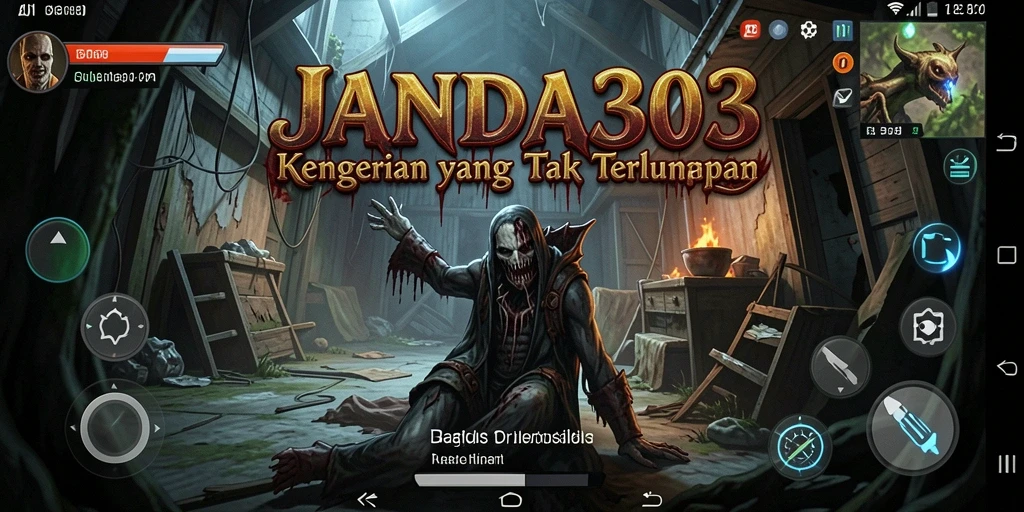 Tampilan gameplay menegangkan dari JANDA303 dengan suasana Horror yang kental.