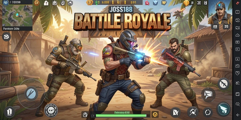 Tangkapan layar menunjukkan pertempuran seru dalam <strong>JOSS188</strong> Battle Royale.