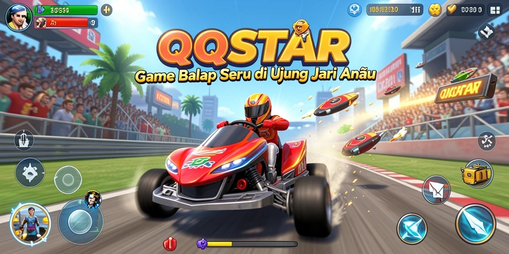 Screenshot gameplay QQSTAR menampilkan balapan mendebarkan di lintasan kota.