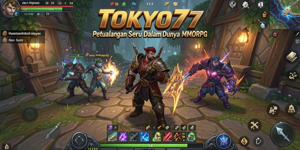 Screenshot gameplay TOKYO77 menampilkan pertarungan epik dalam dunia MMORPG.