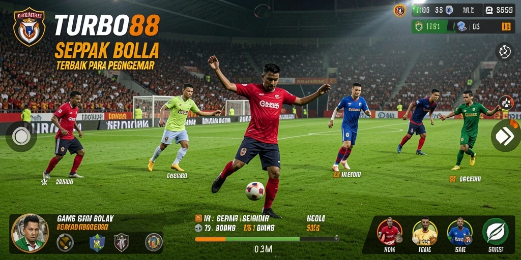 Tangkapan layar utama TURBO88 menampilkan aksi permainan sepak bola yang mendebarkan.