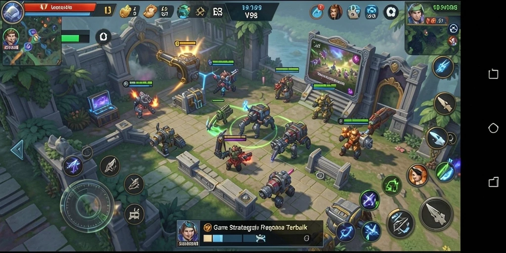 Tangkapan layar gameplay V98 dengan aksi strategi yang mendebarkan.