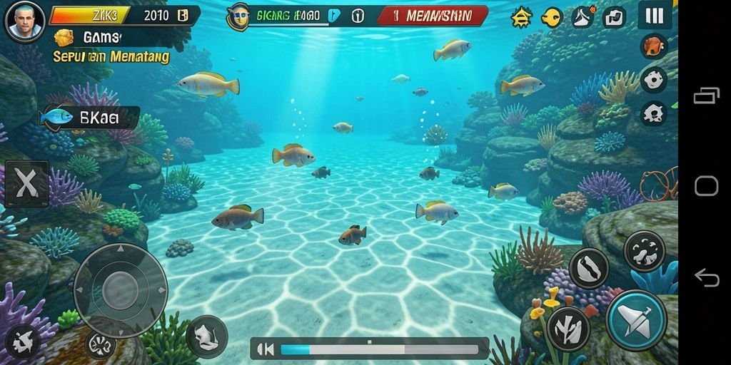 Tampilan gameplay ZK3 yang seru dengan beragam ikan menanti untuk ditangkap.
